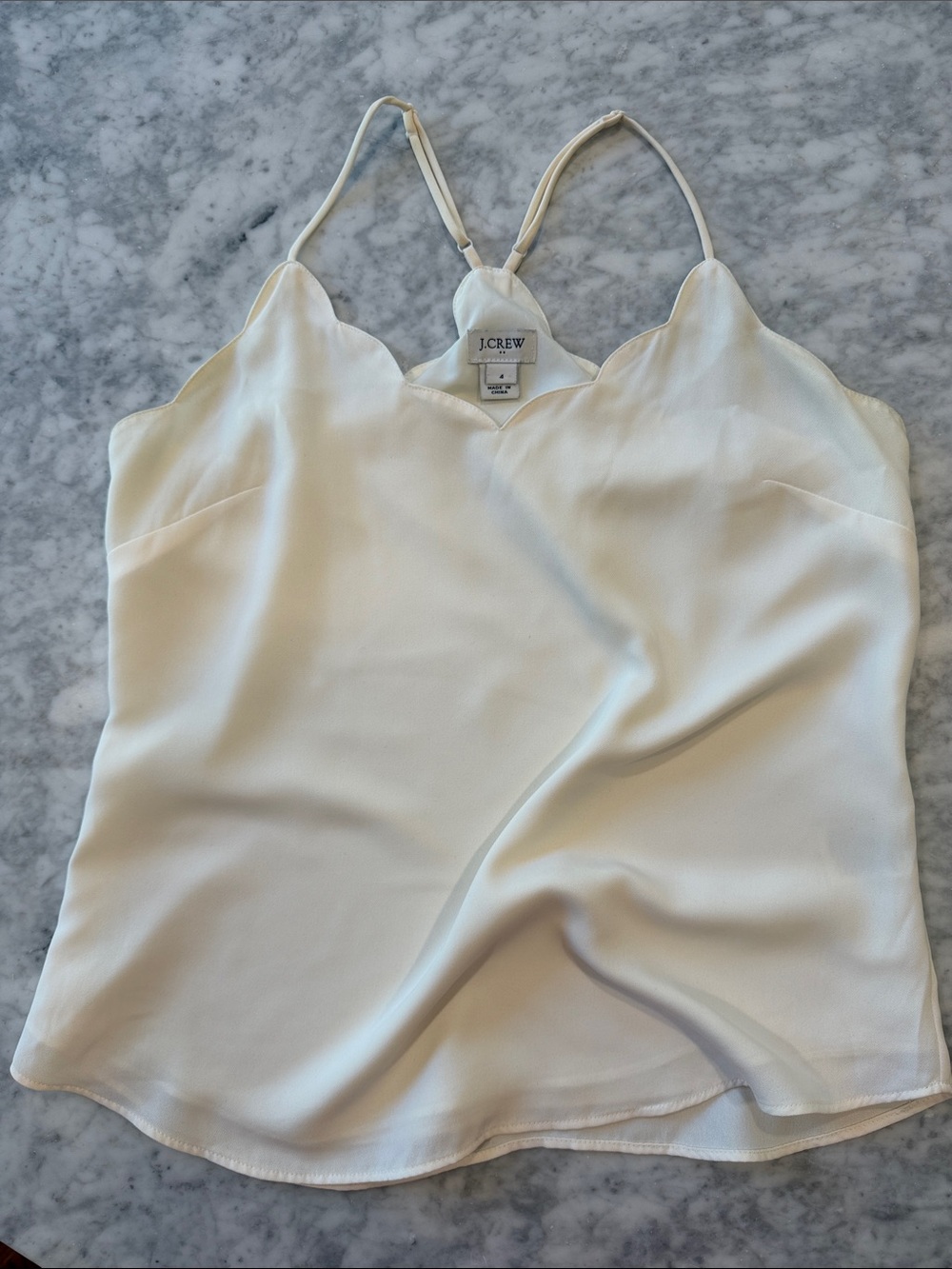 J. Crew Ivory Scalloped Silk-Crepe Camisole